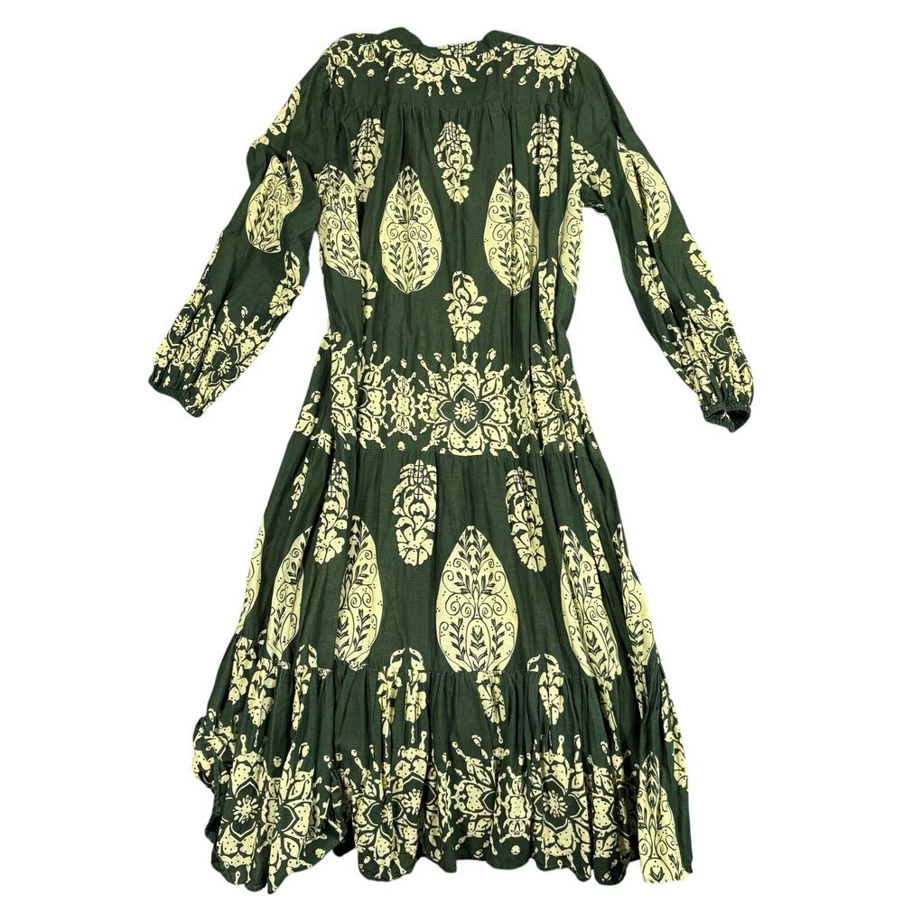 ZARA XXL Green Paisley Cotton Tiered Maxi Dress Long Sleeve Modest Cottagecore - Picture 3 of 9